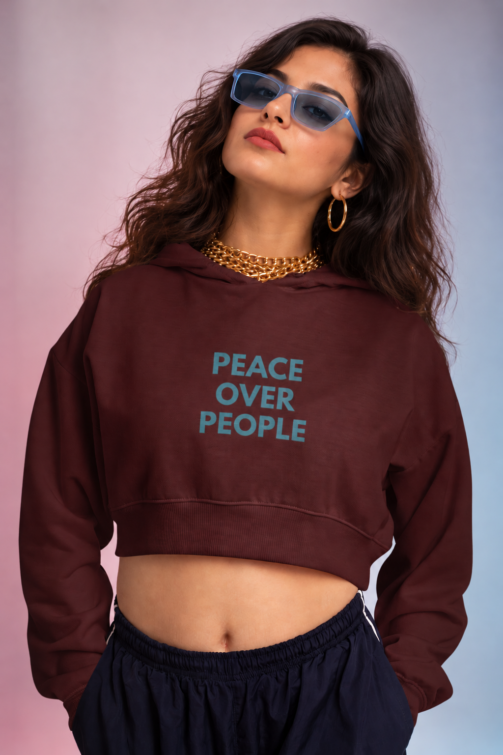 Peace Female Cropped Hoodie