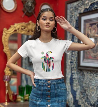Geometric Toucans Crop Top - Women