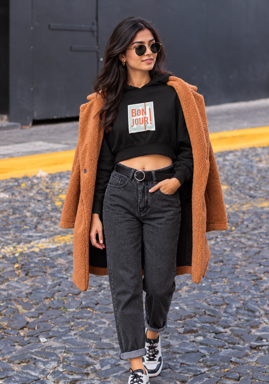 Bonjour! Female Cropped Hoodie