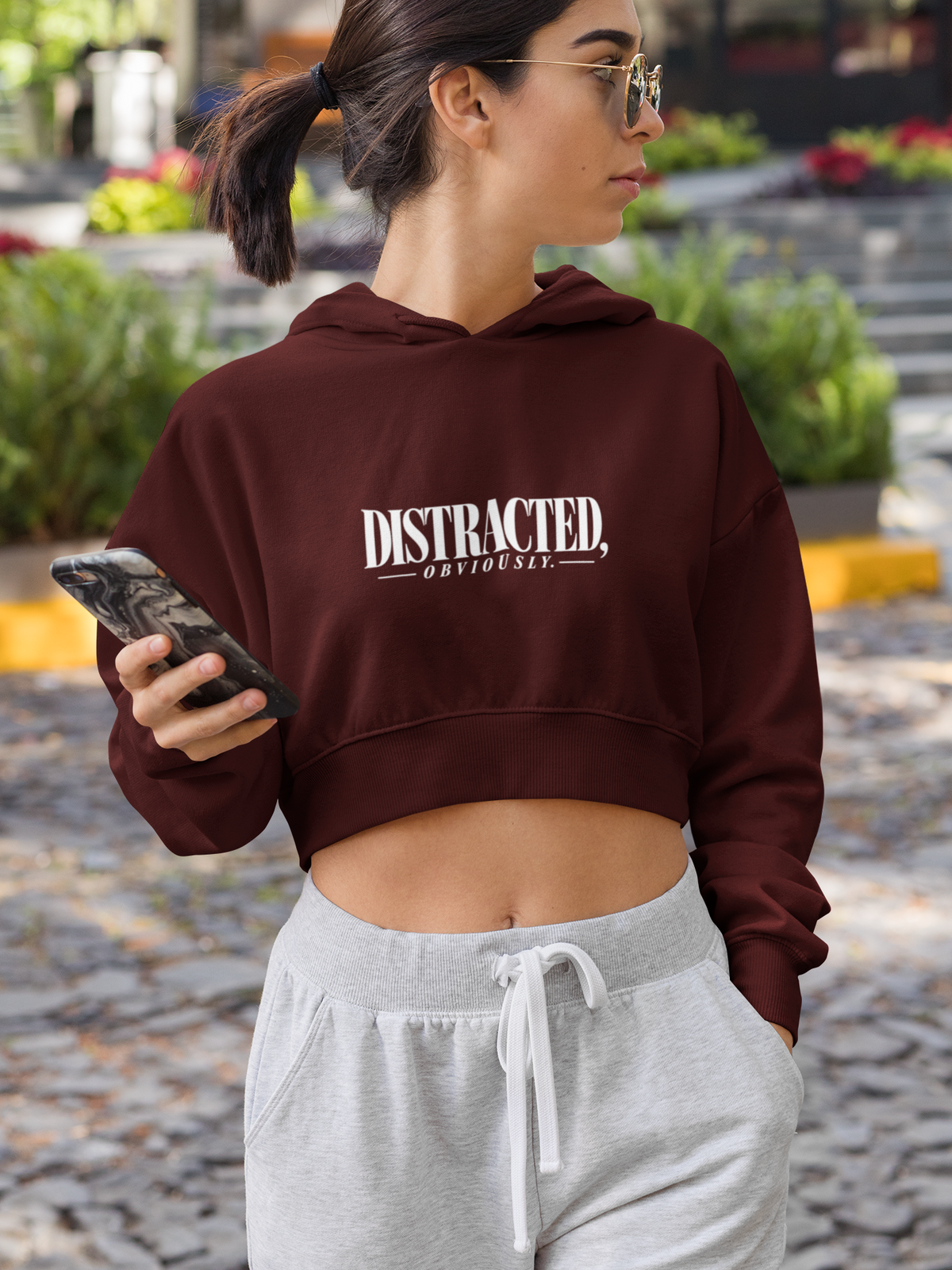 Distracted Female Cropped Hoodie